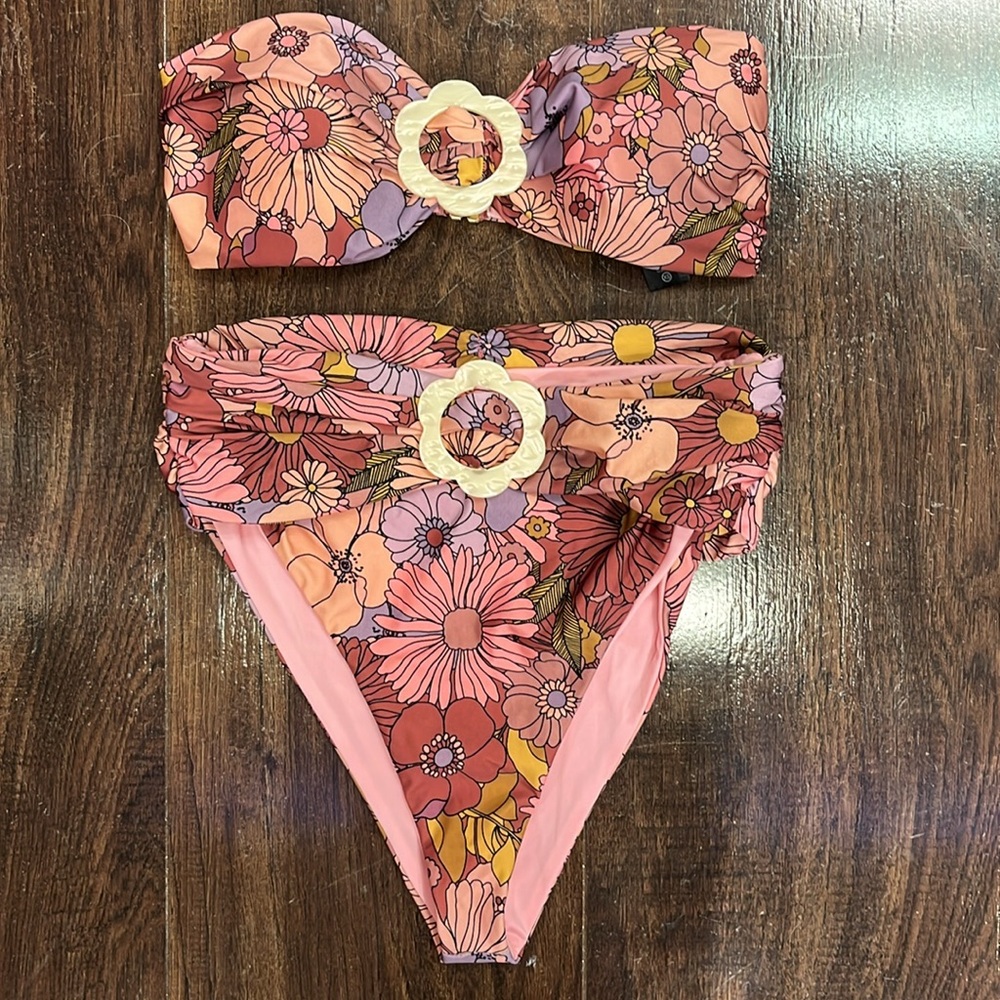 Beach Riot Pink Purple Bikini Sporty Floral Design Set